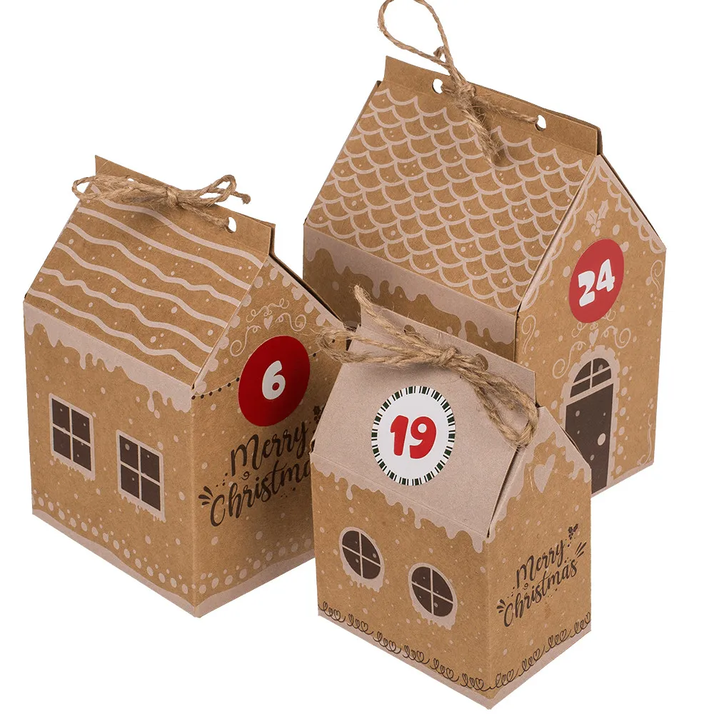 DIY Adventskalender zum Befüllen mit 24 Häuschen aus Pappe mit Juteband – Bild 3