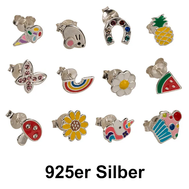 Kinder Ohrstecker Blume Einhorn Maus Echt Schmuck 925 Sterling Silber