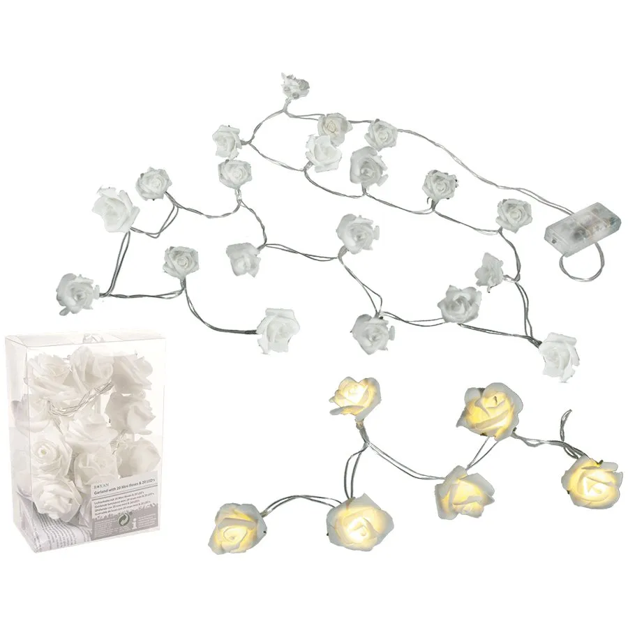 LED Lichterkette ” weiße Rosen ” 20 warmweiße LED’s