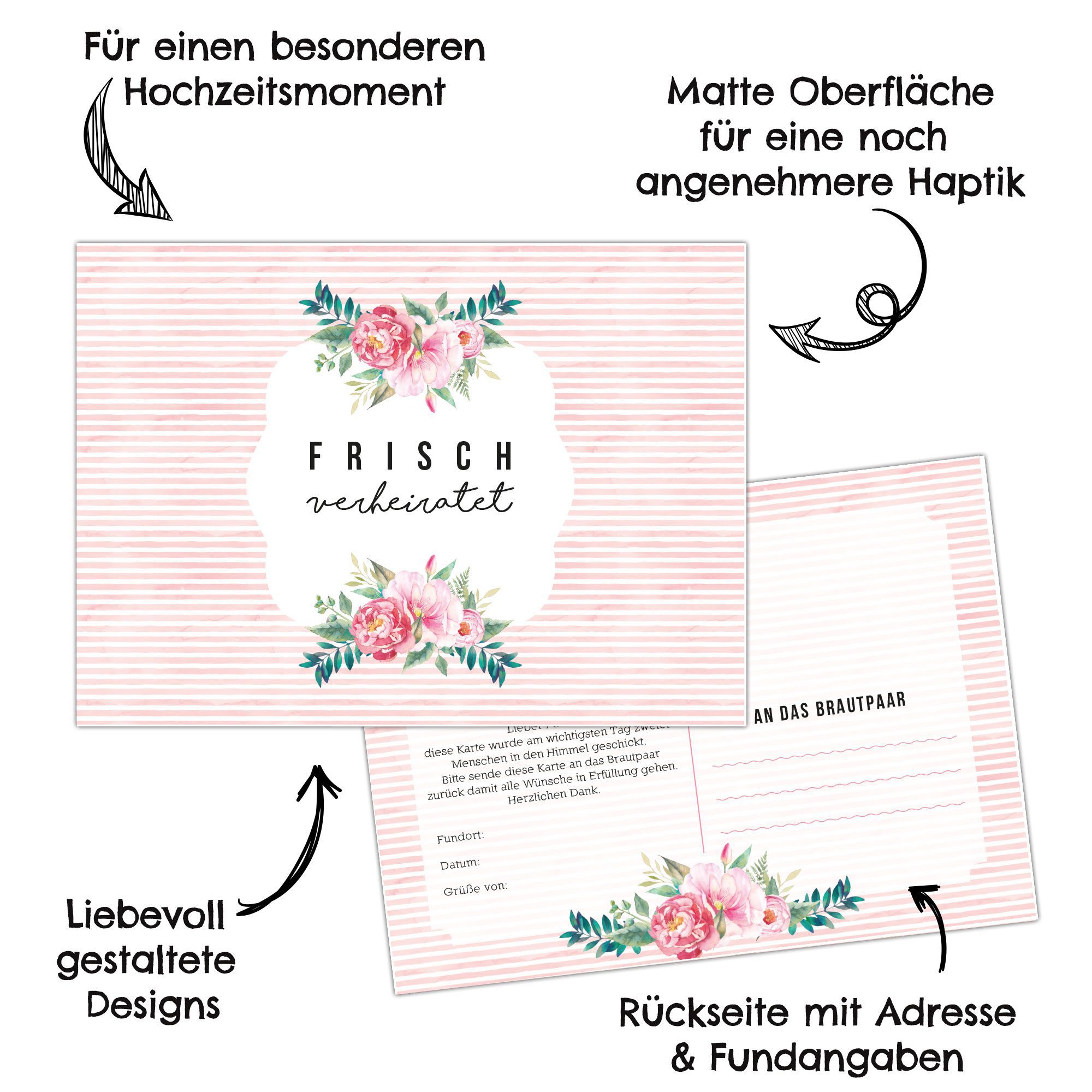 50 Ballonflugkarten zur Hochzeit – Frisch verheiratet – Vintage rosa – Bild 2