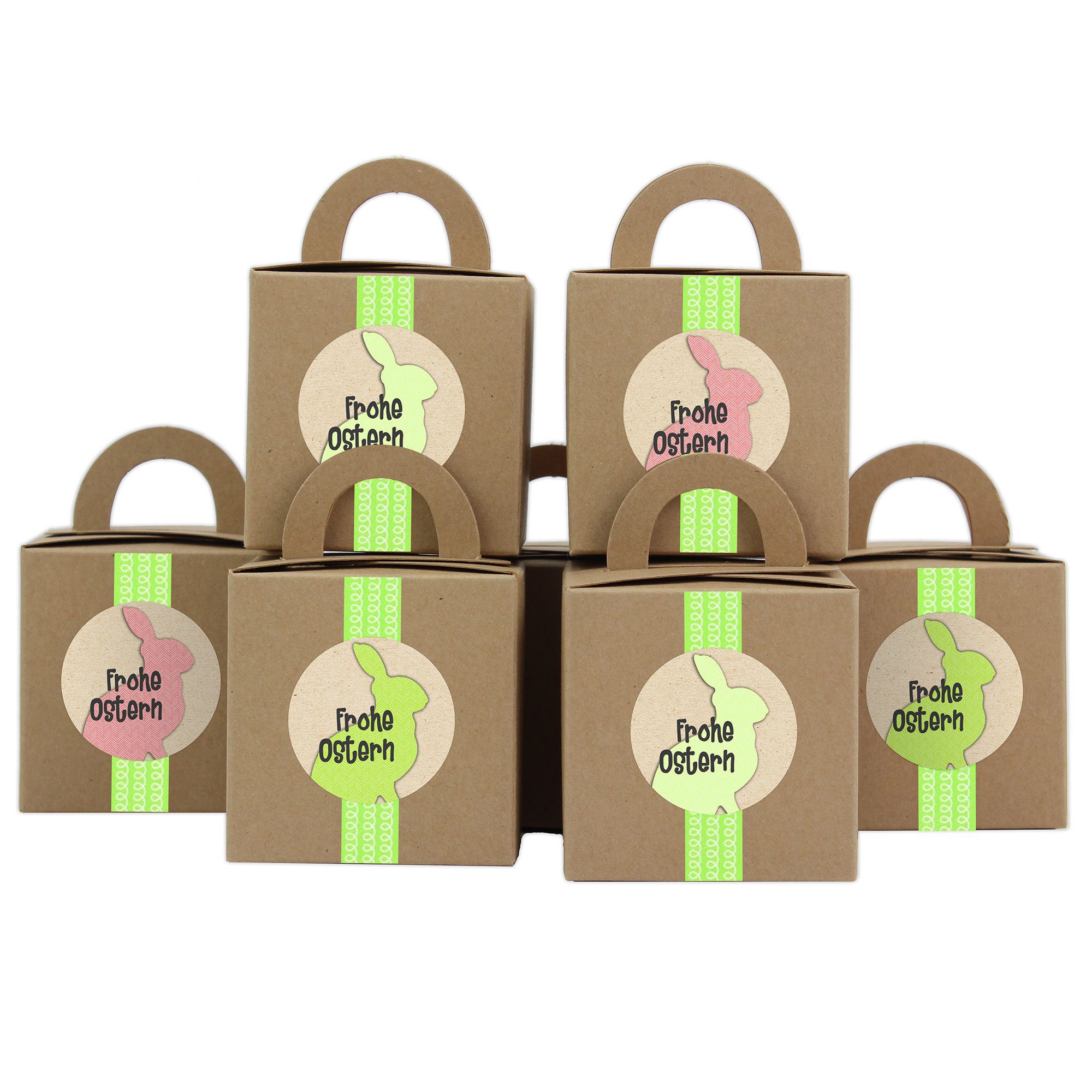 Oster-Henkelkisten braun mit Aufklebern – grün